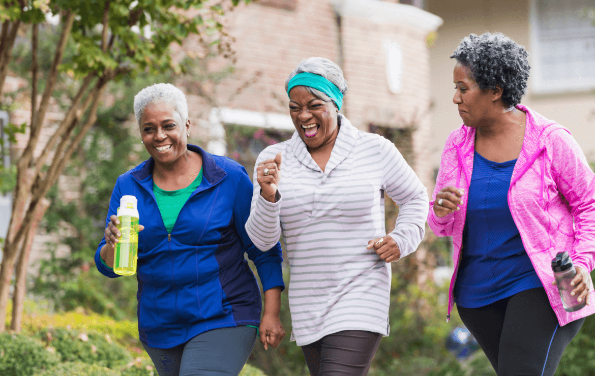 Group of older women walking outside together